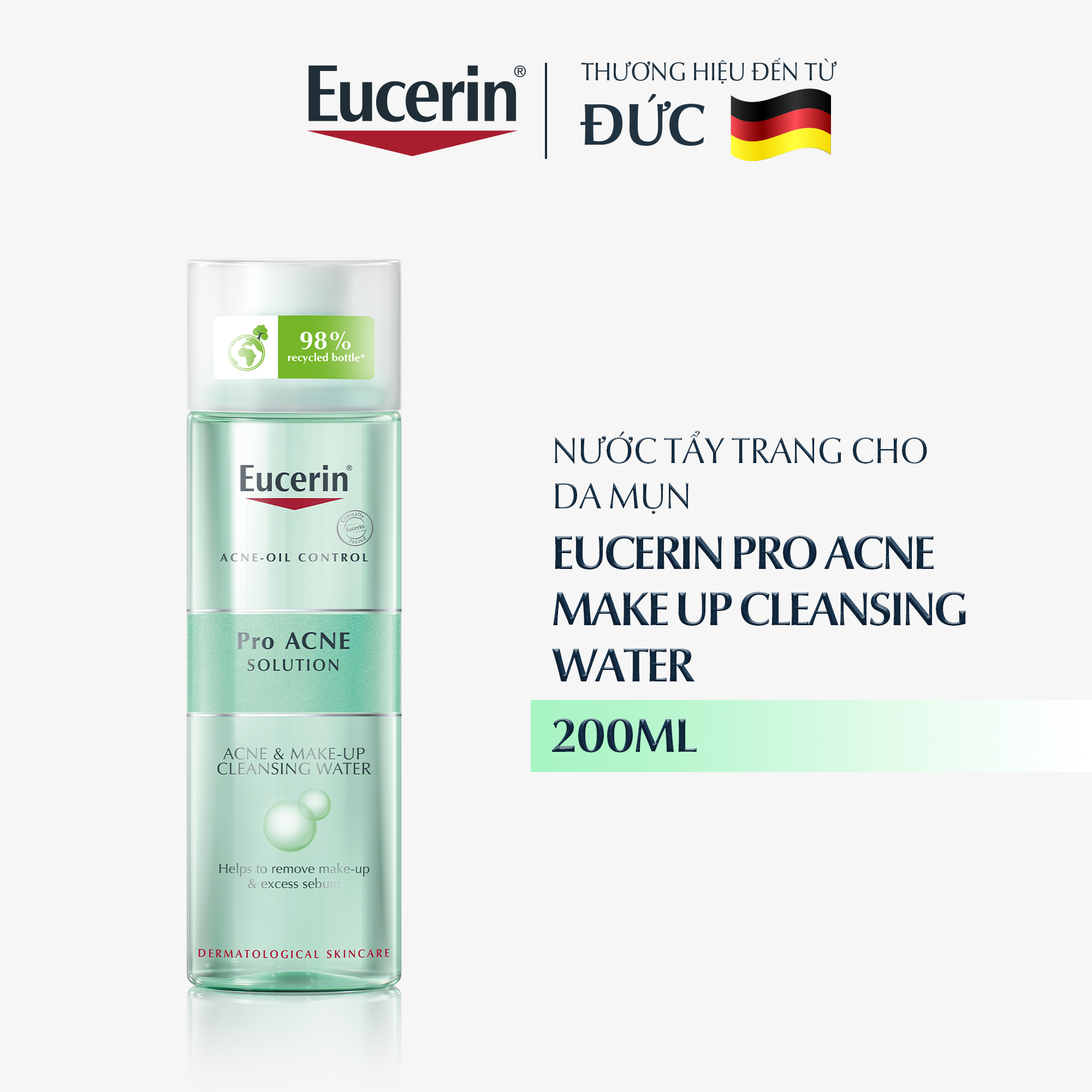 Bộ làm sạch và phục hồi cho da mụn Eucerin Pro Acne (Gel rửa mặt phục hồi Cleansing Gel 200ml 88970 + Nước tẩy trang Make Up Cleansing Water 200ml 87926)