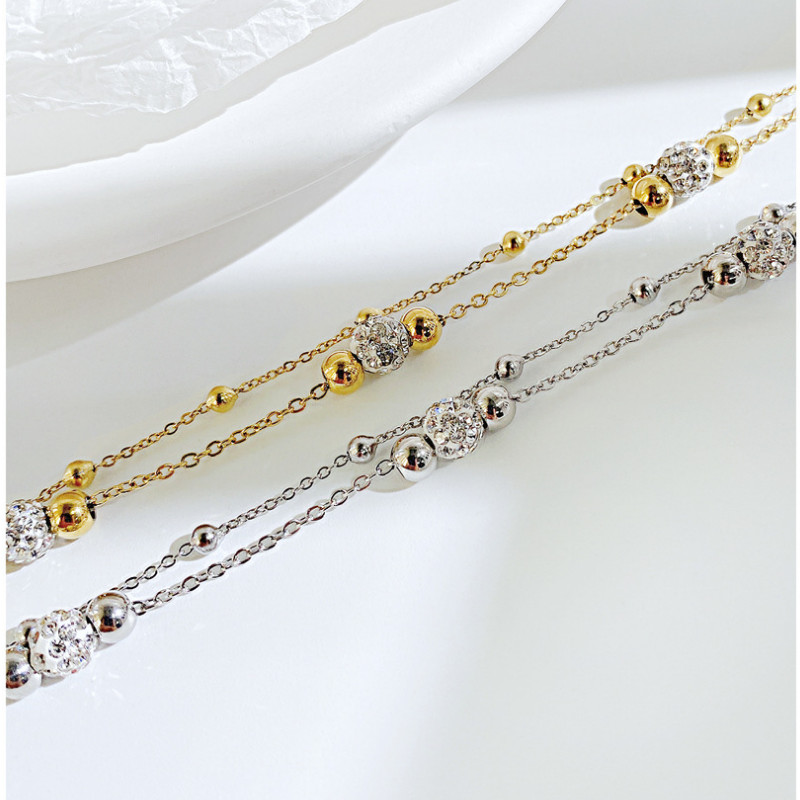 Lắc Tay 2 Tầng Trái Châu Đính Đá Zircon Titan Ko Đen TT 4372