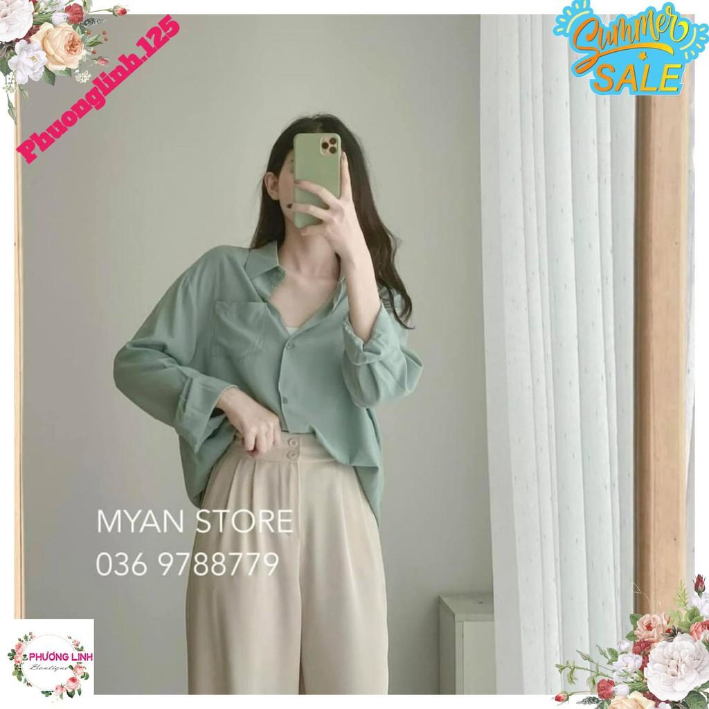 SET ÁO SƠ MI XANH QUẦN SUÔNG BE