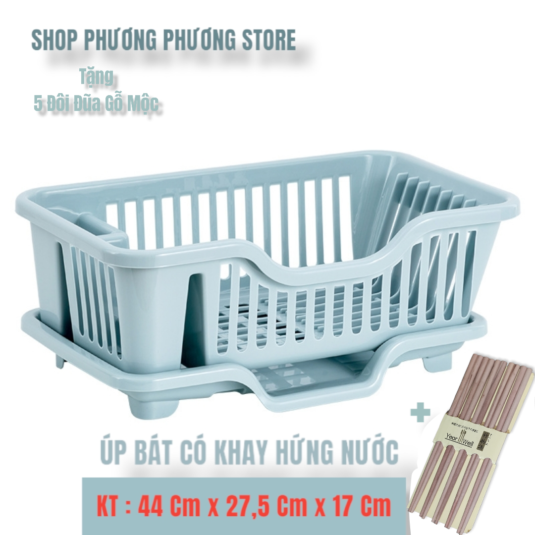 Khay Đựng Chén Bát, Đĩa, Thìa, Đũa Có Khay Thoát Nước ( Tặng Sét 5 Đôi Đũa Gỗ Mộc }