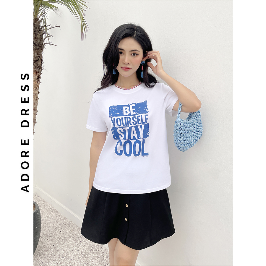 Áo Phông Graphic T-shirts casual style cotton trắng in be yourself 321TS2030 ADORE DRESS