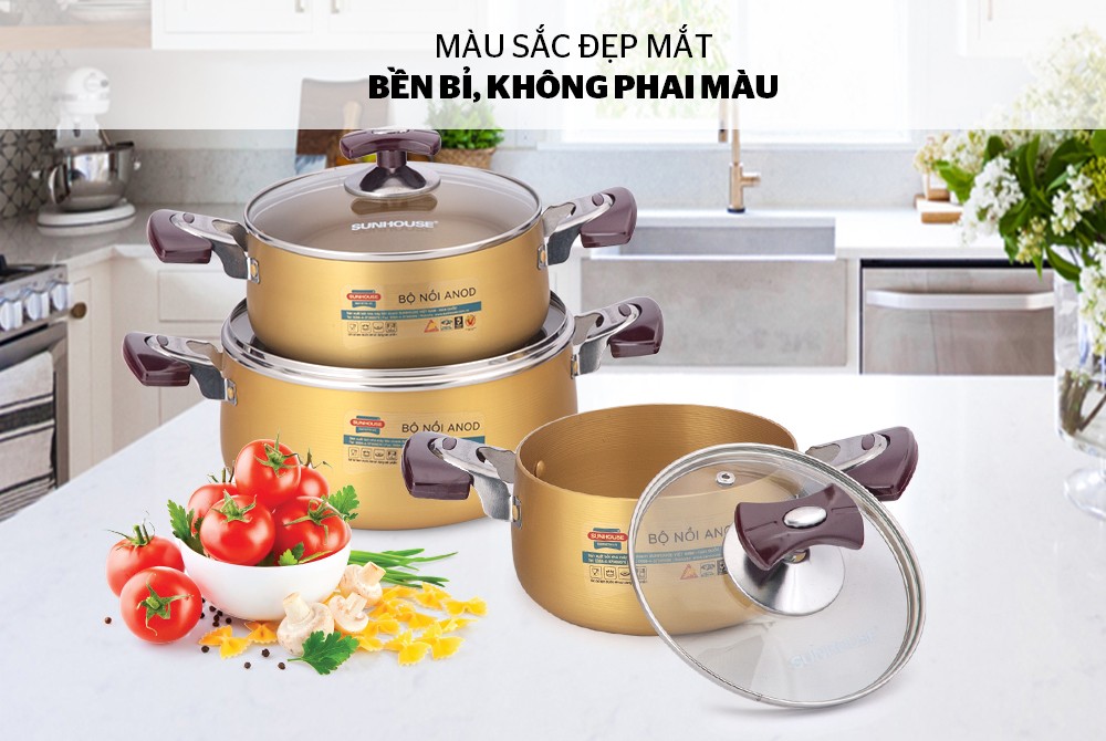 Bộ 3 Nồi Anod Sunhouse SH6634N - Hàng Chính Hãng