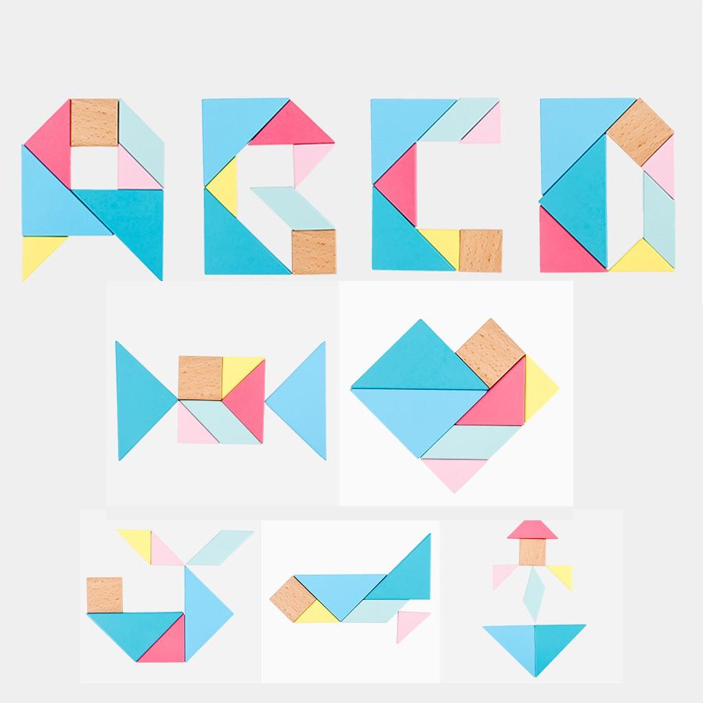 Trò chơi ghép hình Trí Uẩn TANGRAM, Bộ Xếp Hình Màu Hồng Bằng Gỗ, phát triển tư duy hình học Cho Bé, Đồ Chơi Thông Minh