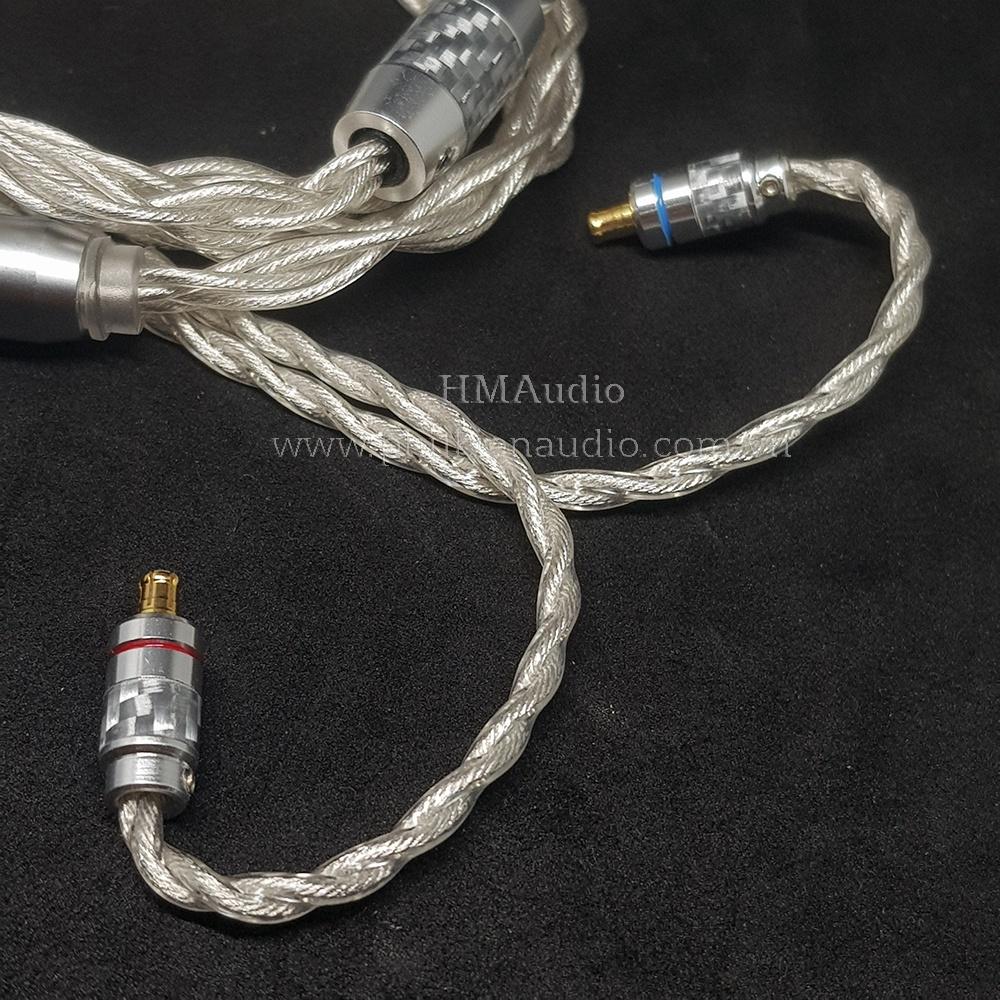 Dây tai nghe đồng mạ bạc 7N OCC Litz 23AWG đường kính dây đơn 1.25mm tết 4 sợi - Connector A2DC