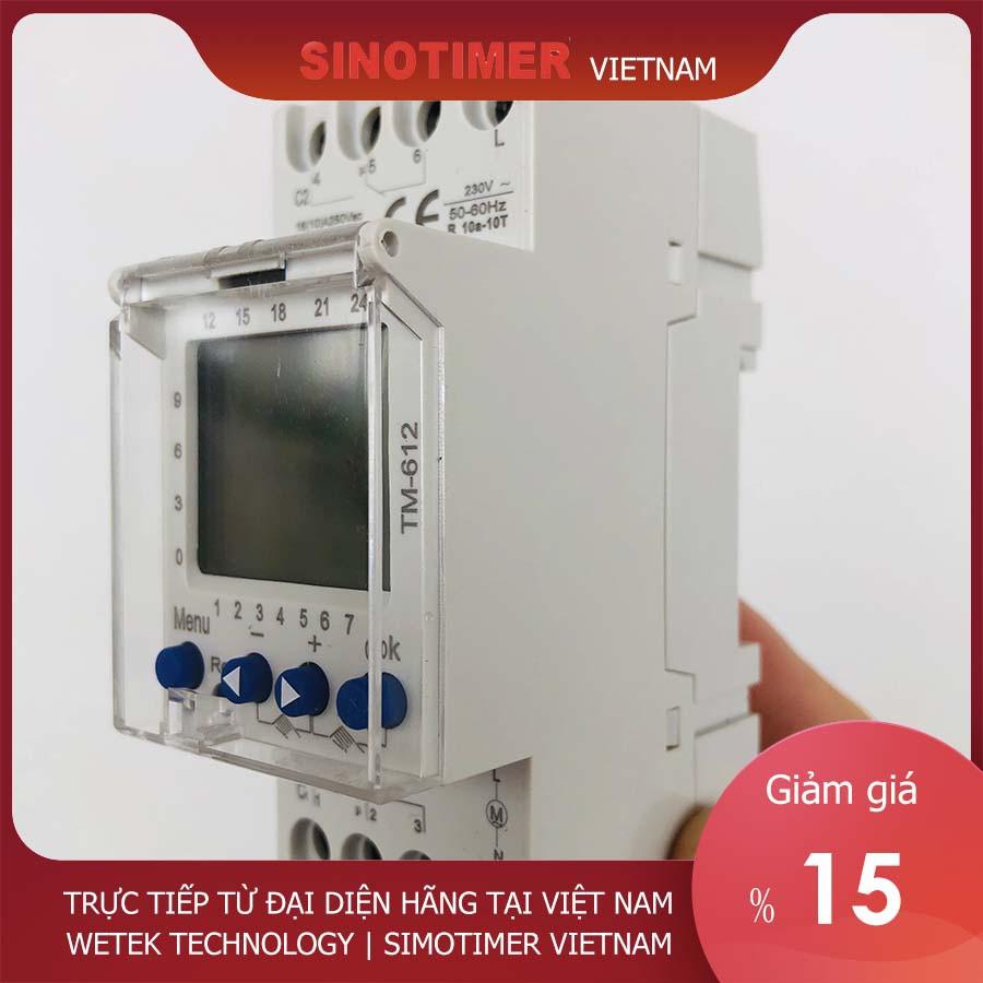 Timer 24h 7 ngày, 2 kênh độc lập, 2NO+2NC, 16A, 220V màn hình LCD, đa chức năng, Sinotimer TM-612, hàng xuất châu Âu