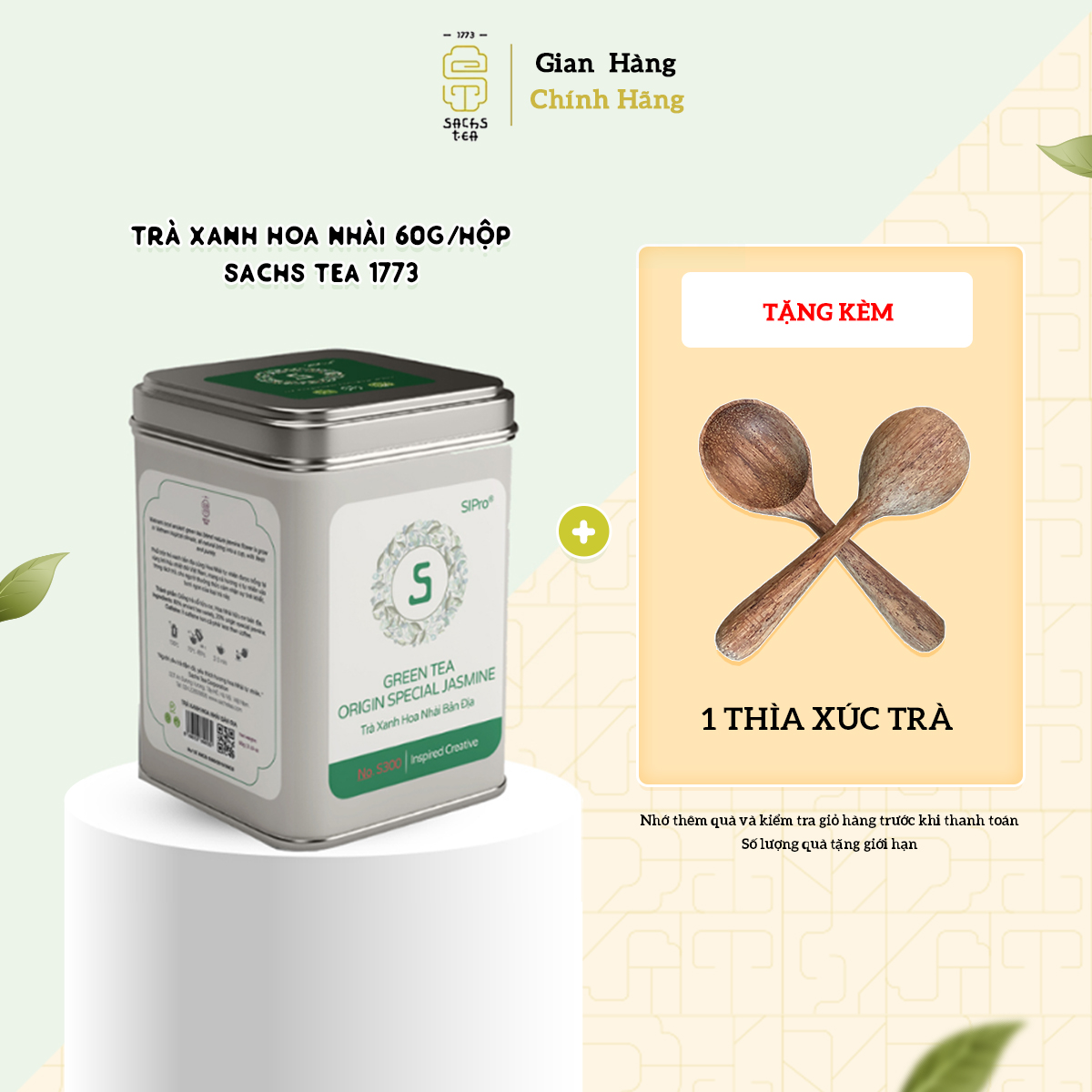 Trà xanh hoa nhài SACHS TEA 1773 ướp thủ công bởi nghệ nhân vị thơm ngọt hậu kéo dài hộp thiếc cao cấp 70g/hộp