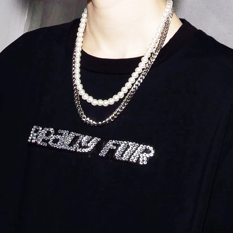 Vòng cổ 2 lớp titan mix chuỗi châu độc đáo