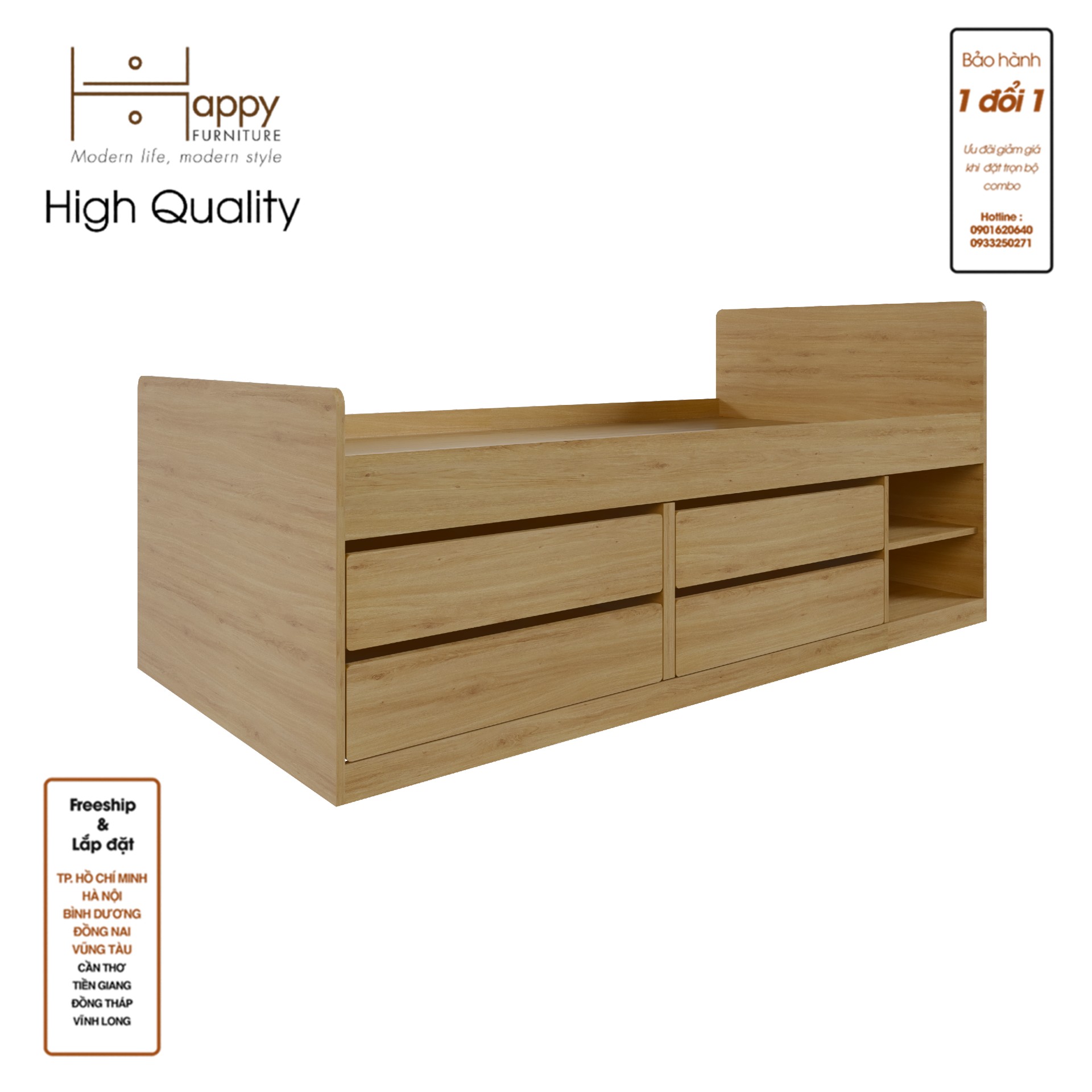 [Happy Home Furniture] SCANDINA, Giường ngủ trẻ em size 1m 4 ngăn kéo , 203cm x 103cm x 59cm ( DxRxC) ,GNG_105