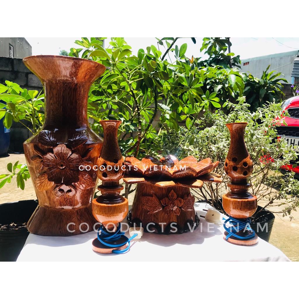 Bình hoa gỗ dừa ghép thủ công loại nhỏ