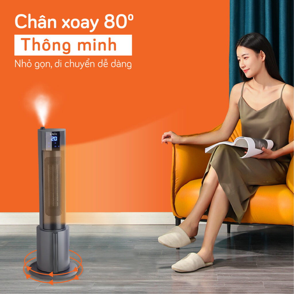 Máy Sưởi Gốm Nóng Lạnh Đa Năng Tiêu Chuẩn Đức 10 Độ Tới 35 Độ UNIE UE-129 Cảm Ứng Và Remote Công Suất 2200W- Hàng Chính Hãng