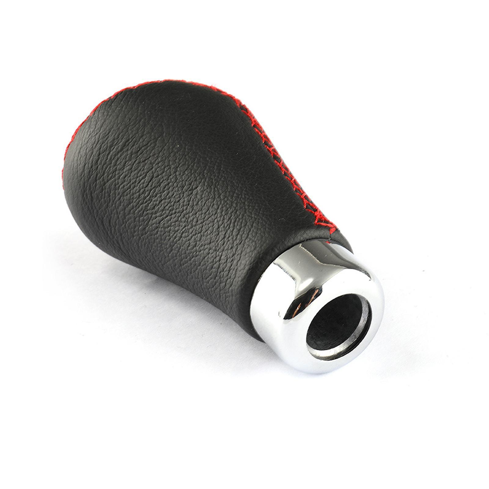 Gear Shift Knob Aluminum Alloy PU Leather Modification Red Stitch