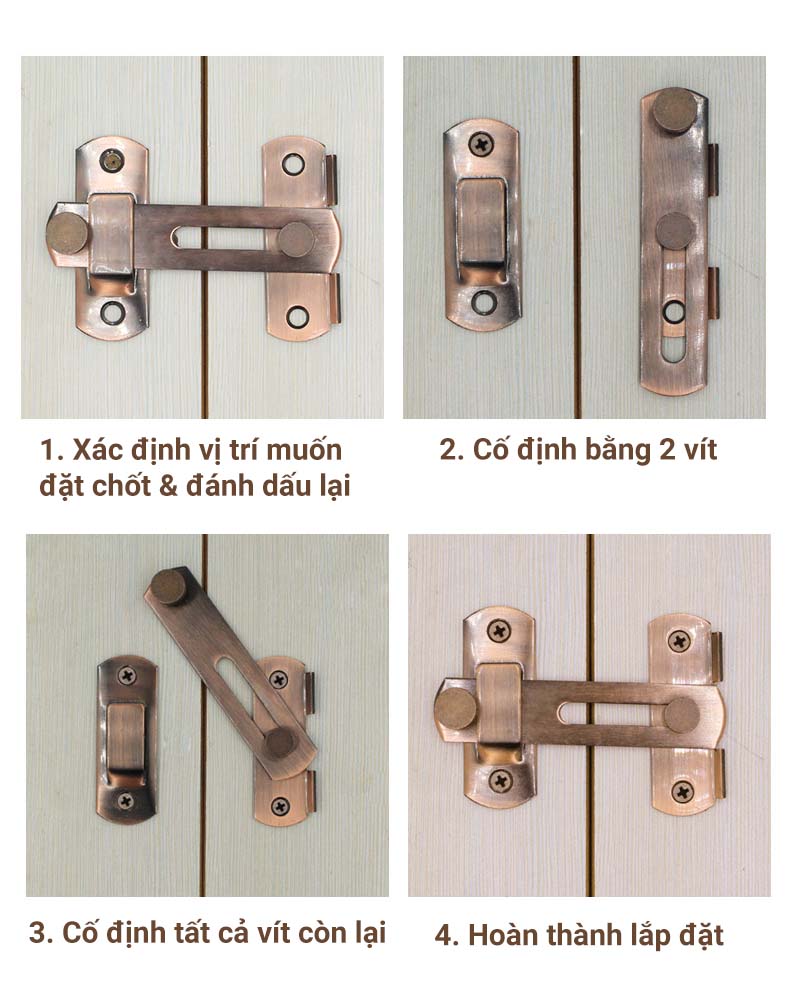 Chốt Cài Cửa KUNBE Bằng Thép Không Gỉ Dày Dặn Chống Phá Khóa Từ Bên Ngoài