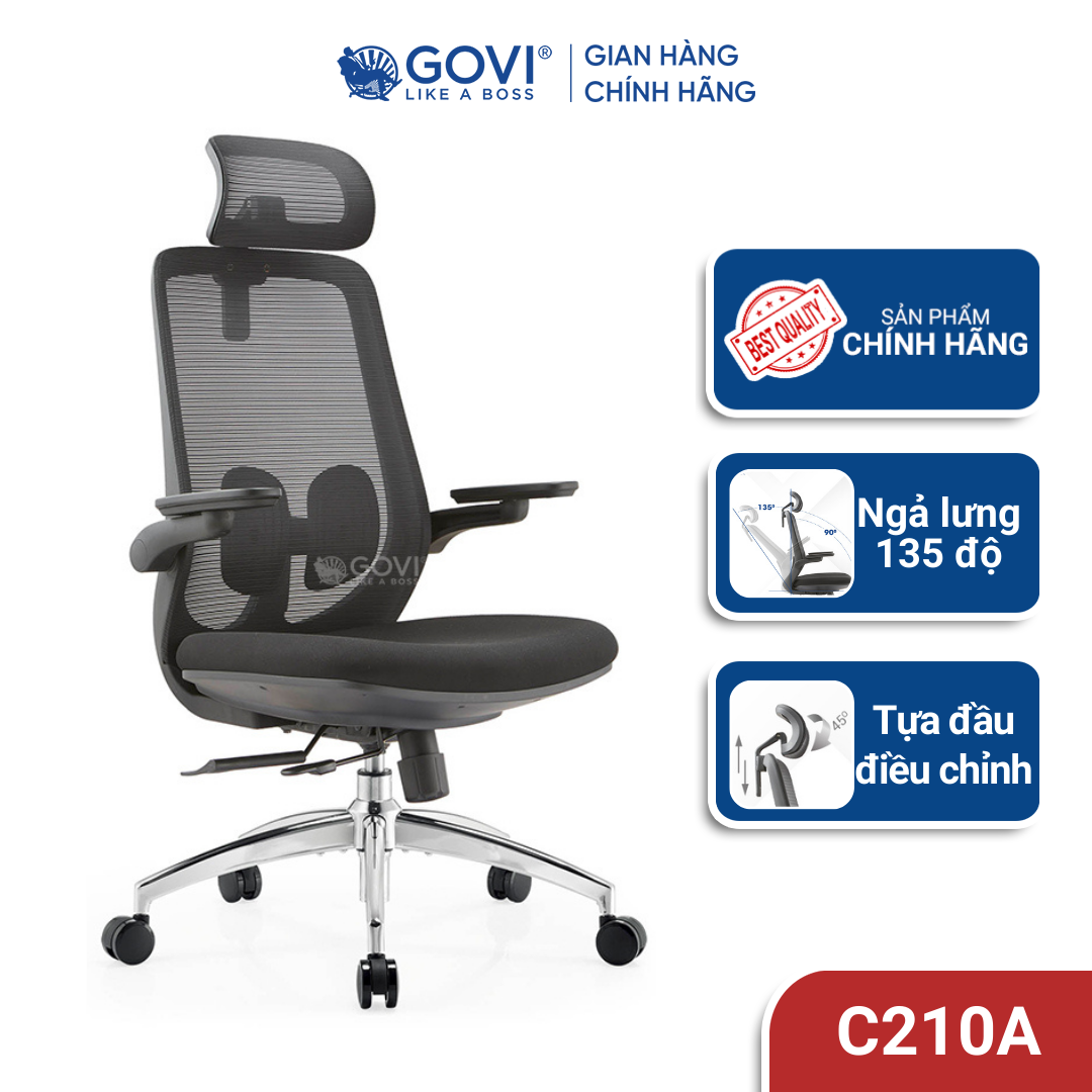 Ghế công thái học Ergonomic Como C210A - Tựa tay 2D, mâm ghế chỉnh ngả 90-135 độ, lưng lưới thoáng mát