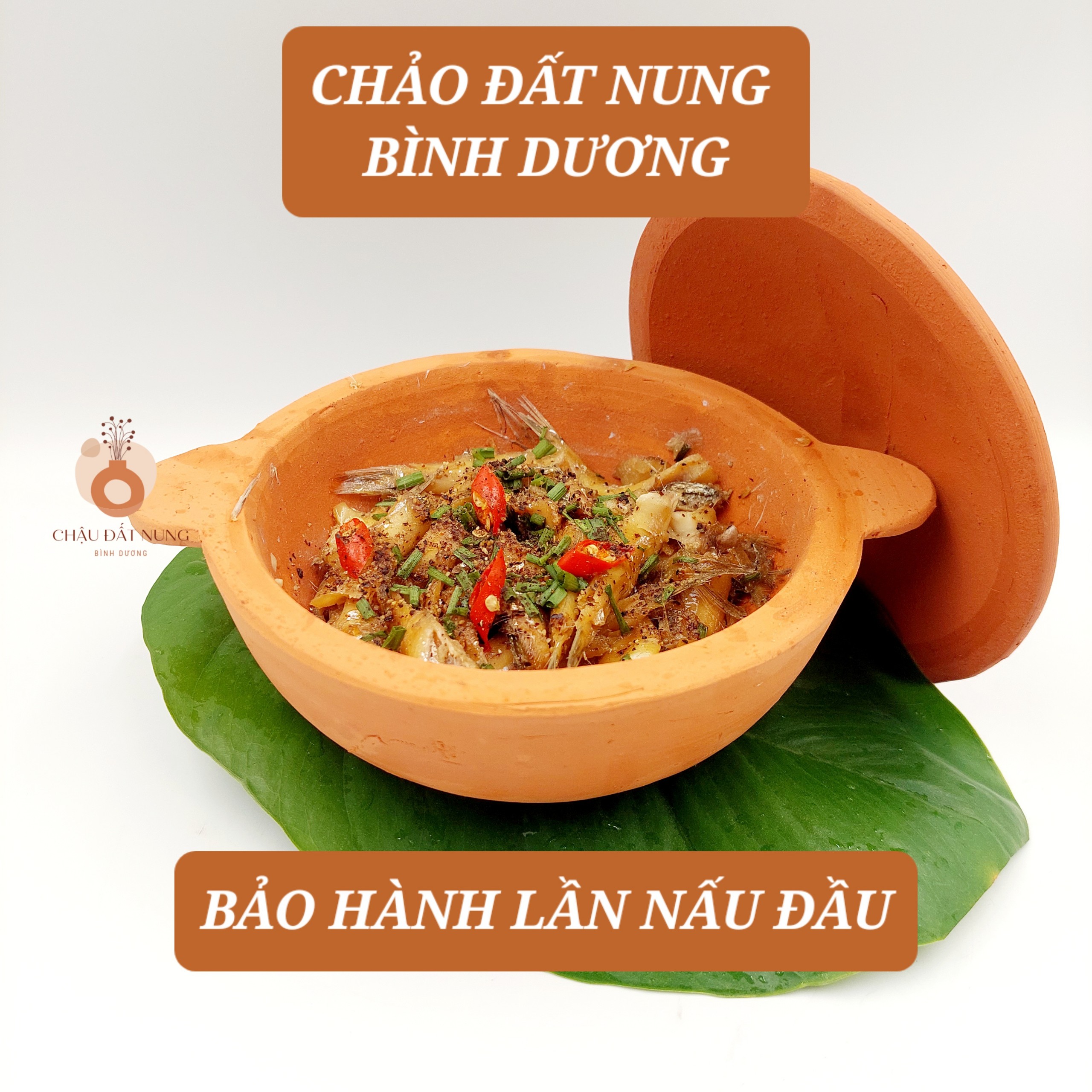 Chảo đất (nung) có quai bao gồm 2 kích thước 13cm và 15cm