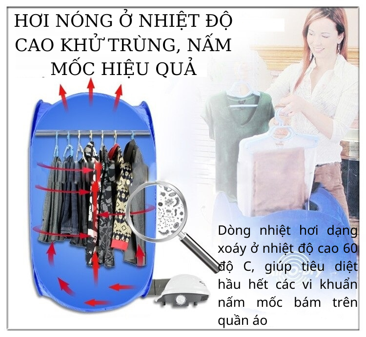 Máy sấy quần áo diệt khuẩn gấp gọn TiLoKi KD-111 công suất 800W - Hàng Chính Hãng