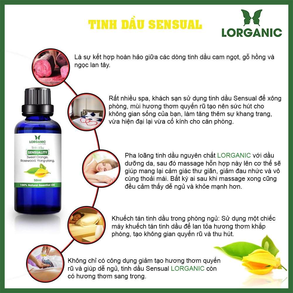 Combo 3 Tinh Dầu LORGANIC / Nhiều Mùi Hương / Xông Phòng Thư Giãn, Đuổi Muỗi 10m / Sả Chanh, Oải Hương Lavender, Ngọc Lan Tây, Hương Thảo, Stress Relief, Quyến Rũ Sensualy (10ml)