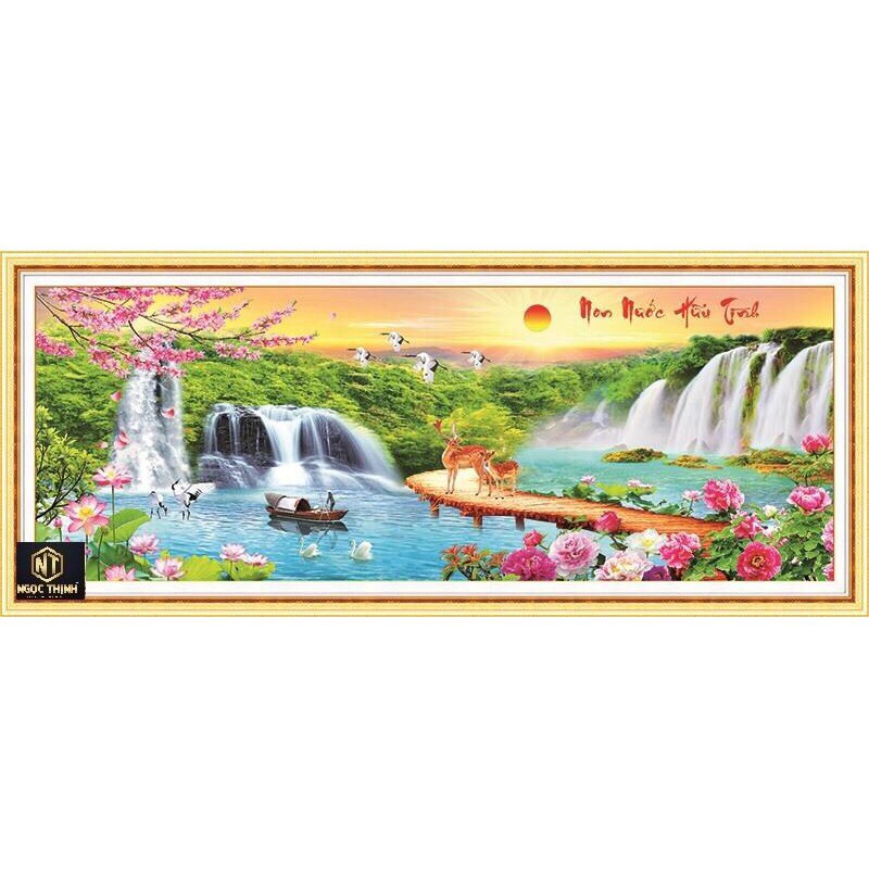 Tranh đính đá non nước hữu tình VS037 - 120 x 49 cm - chưa đính