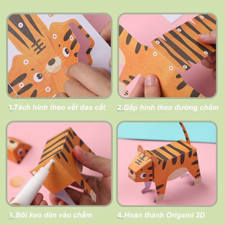 BỘ GẤP HÌNH 3D - ORIGAMI CHO BÉ - KHÔNG DÙNG KÉO