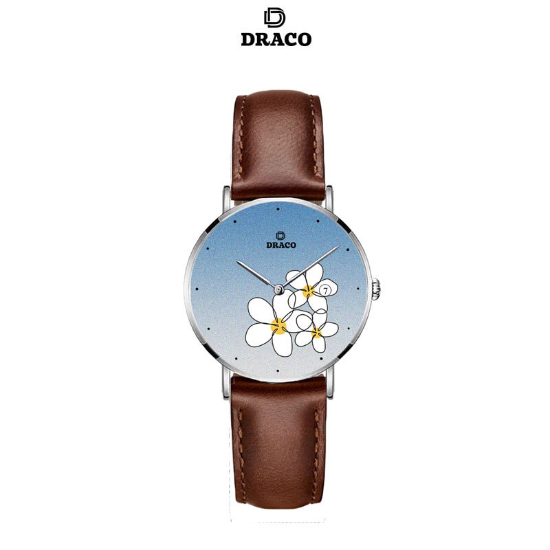 Đồng Hồ Nữ DRACO Sang Trọng D22-STN01 “Flower Garden” Xanh Da Nâu