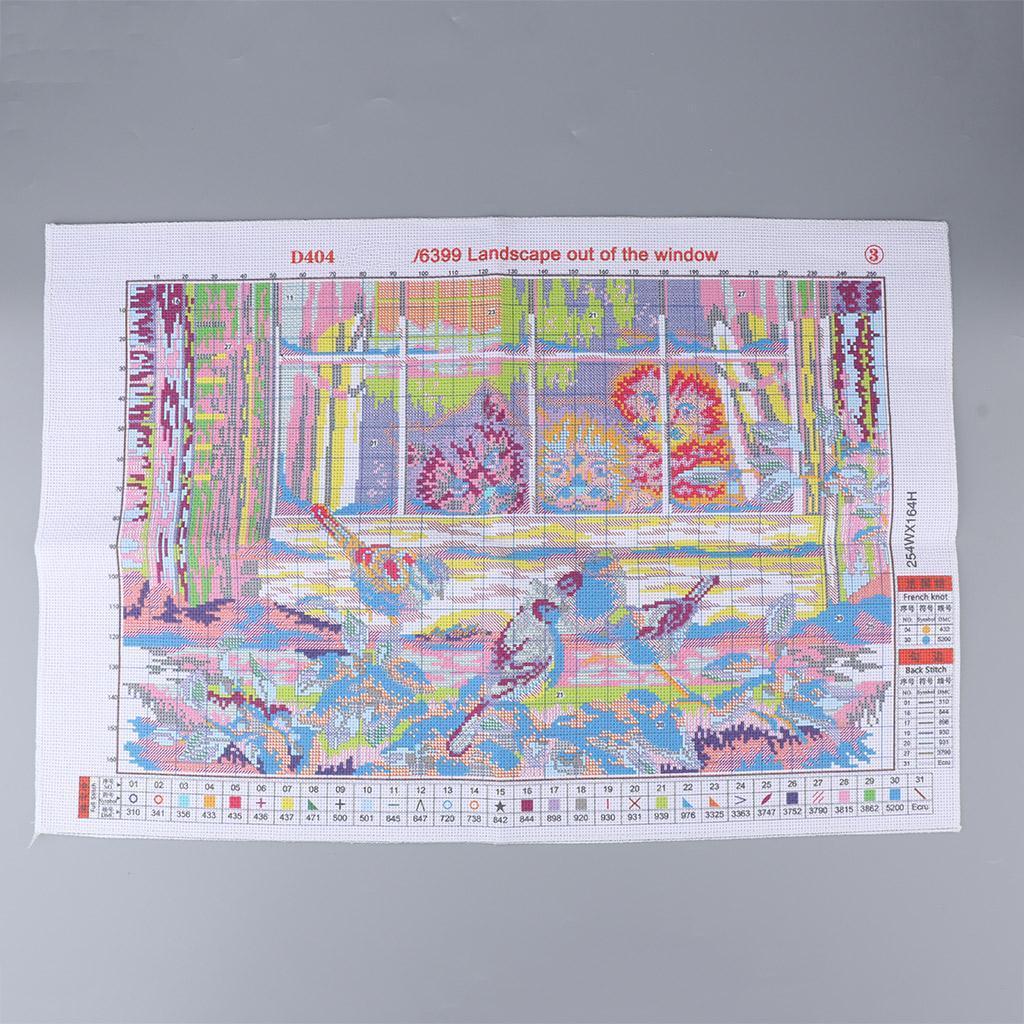 Cats Birds Stamped Cross Stitch Kits for Kids Pre-Printed Pattern Embroidery