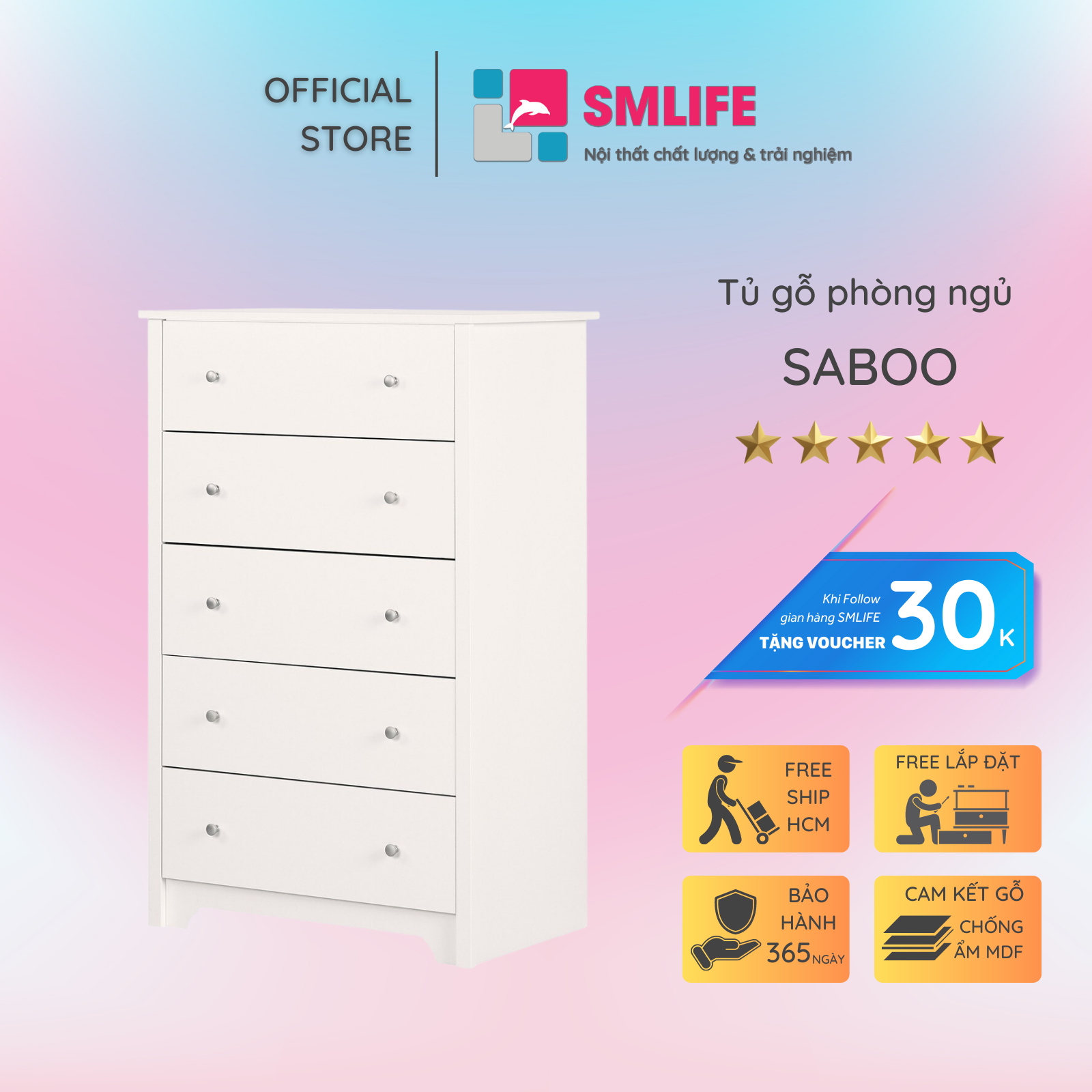 Tủ phòng ngủ gỗ hiện đại SMLIFE Saboo | Gỗ MDF dày 17mm chống ẩm | D75xR45xC120cm