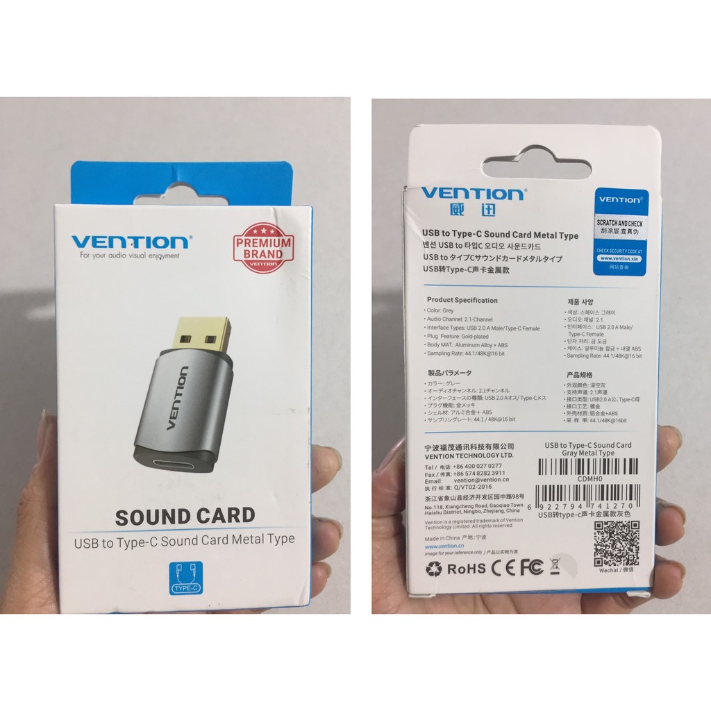 Card âm thanh / usb âm thanh chuyển cổng Usb sang các cổng Type-C Vention CDMH0 - Hàng chính hãng