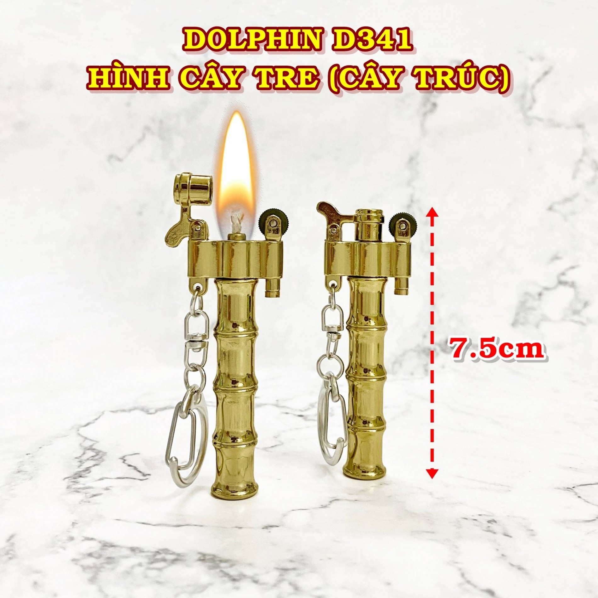 Hột quẹt bật lửa móc khóa DOLPHIN xăng đá cổ hình cây trúc D341 - xài xăng