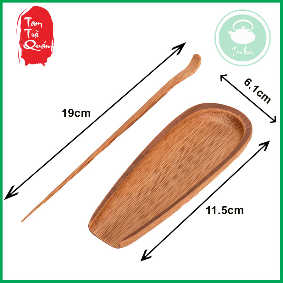 Máng trà gỗ tre kèm cây gạt trà