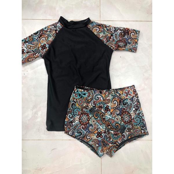 Đồ bơi bikini tay ngắn quần hoa kín đáo