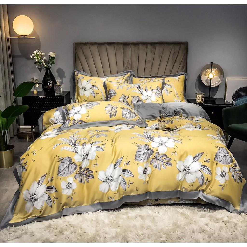 Bộ chăn ga gối LUXURY COLLECTIONS 546 lụa Tencel 100S Phối họa tiết cách điệu trẻ trung,mềm mịn,sang trọng