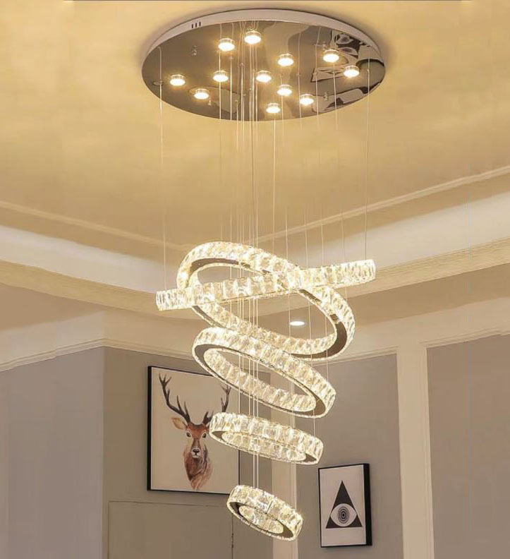 Đèn thả WERED 5 vòng pha lê hiện đại - đế đèn tích hợp 10 đèn LED