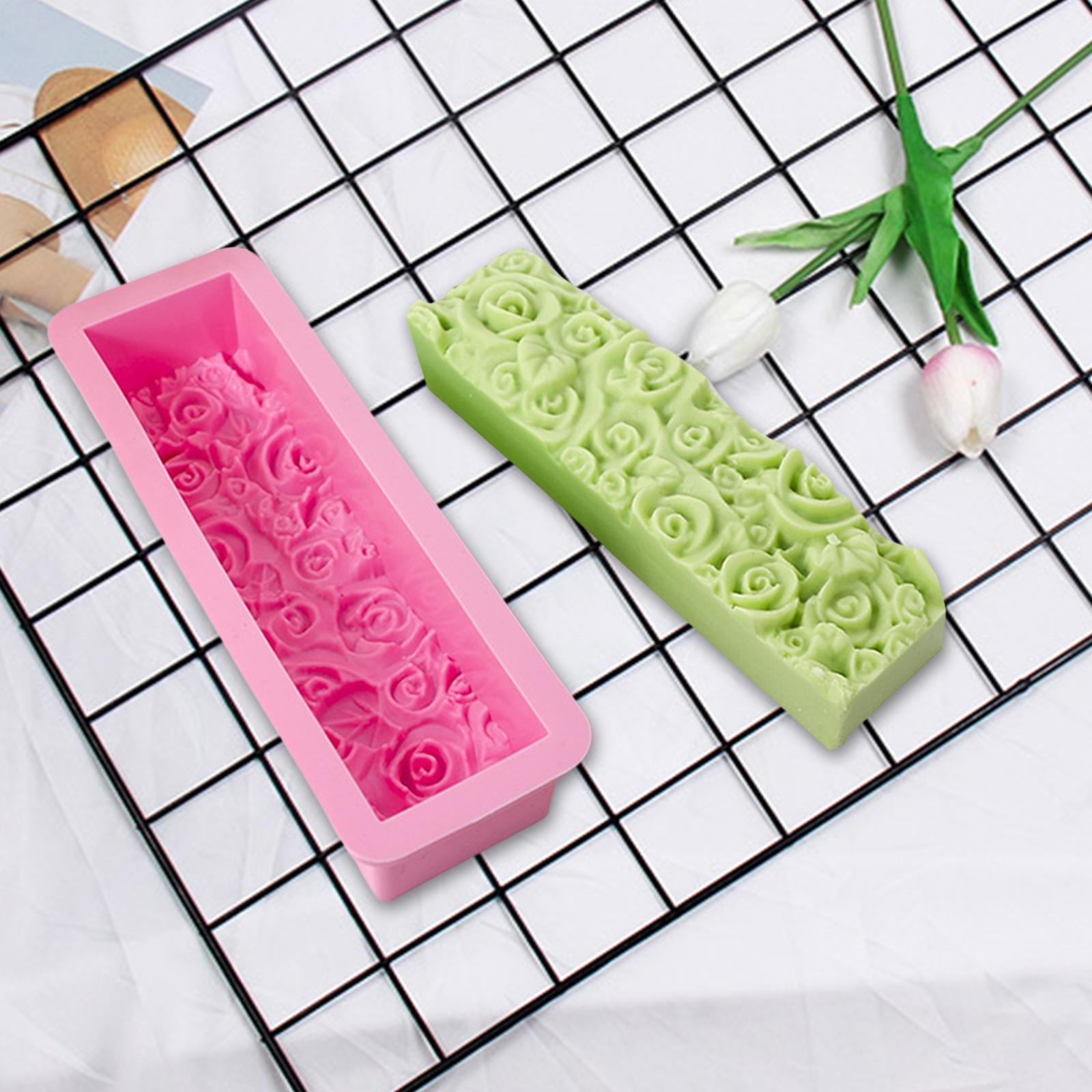 Rose Flower Silicone Loaf Soap  Rectangular Embossed Mould DIY