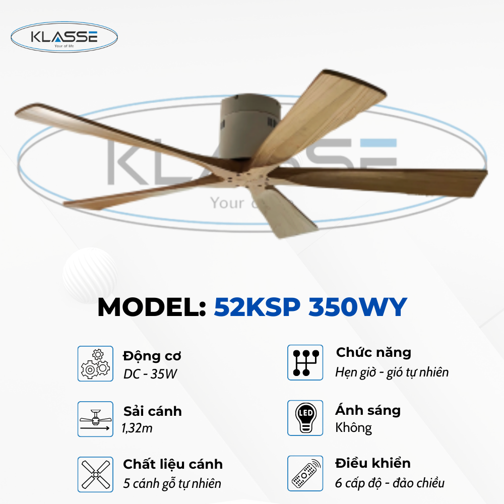 Quạt Trần không đèn Klasse 52KSP 350WY Hàng chính hãng
