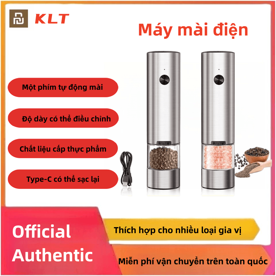 KLT Tự Động Muối Và Hạt Tiêu Máy Xay Điện, Hạt Tiêu Máy Xay Có Thể Sạc Lại Thép Không Gỉ Hạt Tiêu Nhà Máy Có Thể Điều Chỉnh Nhà Bếp Miễn Phí Bàn Chải-Hàng chính hãng