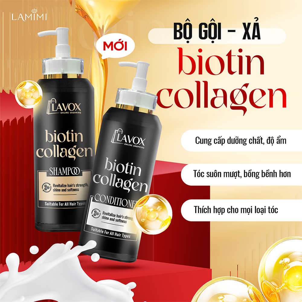 [SẢN PHẨM MỚI] Bộ Đôi Dầu Gội Xả Biotin Collagen Lavox Online Shopping Giúp Tóc Bóng Khỏe, Dày Mượt Lamimi
