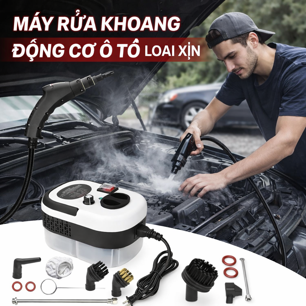 Máy Làm Sạch Hơi Nước Rửa Khoang Động Cơ Ô Tô – Vệ Sinh Điều Hòa, Cửa Kính Siêu Sạch