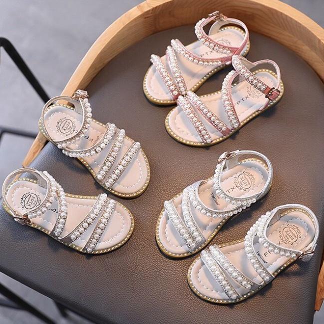 Cho Bé Giày sandal bé gái công chúa đính hạt quai chéo thời trang đế mềm cho bé từ 2 đến 10 tuổi ( F39 )