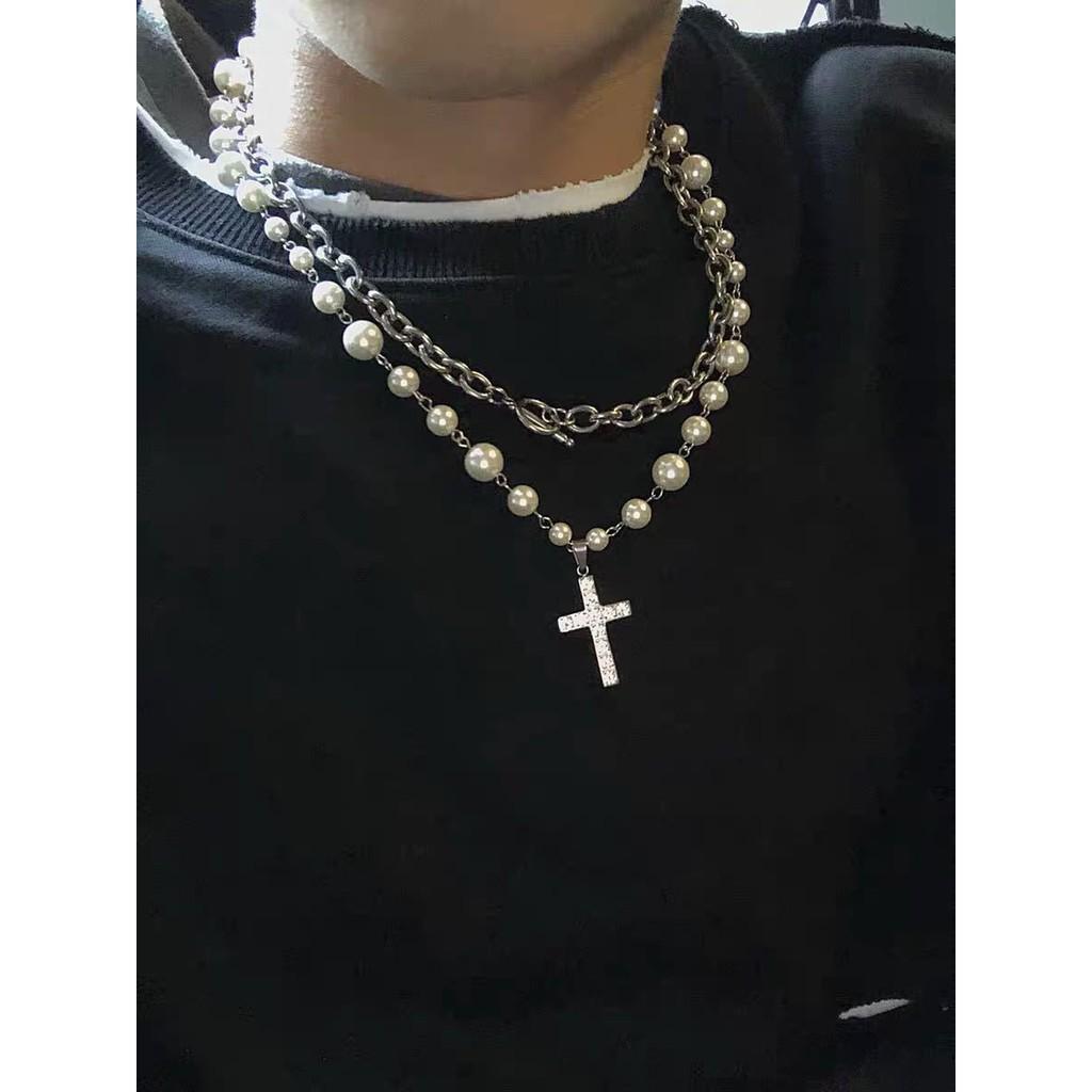 Vòng cổ choker xâu hạt hình chữ thập phong cách Hàn quốc