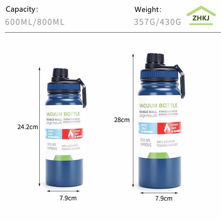 Bình Nước Giữ Nhiệt Bằng Thép Không Gỉ Dung Tích 600ML 800ML 1000ML 4 Màu Tùy Chọn