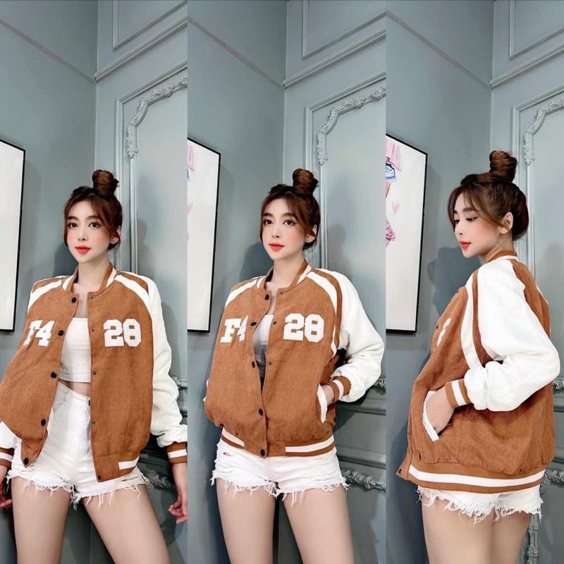 Áo khoác bomber bóng chày kaki nhung gân 2 lớp F426 unisex ulzzang nữ AK761