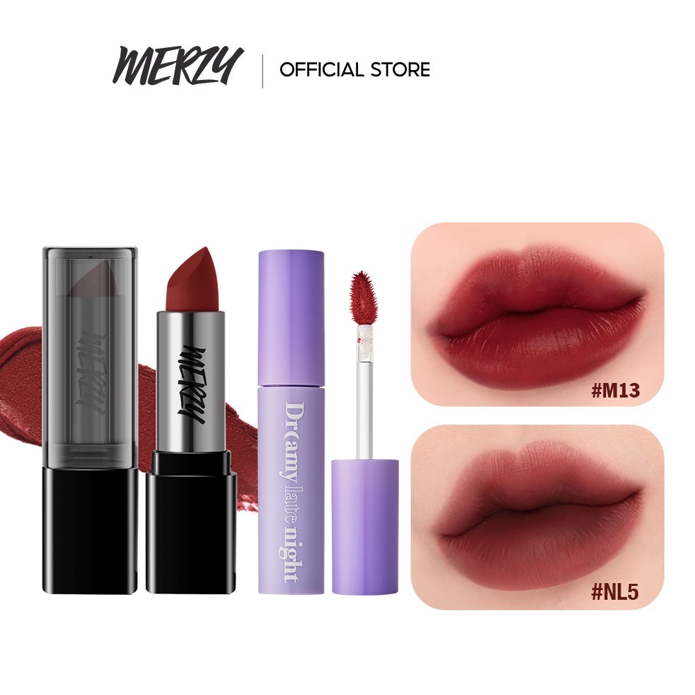 Combo Son kem lì Merzy Dreamy Late Night Mellow Tint 4g + Son Thỏi Lì Merzy Noir Lipstick 3.3g