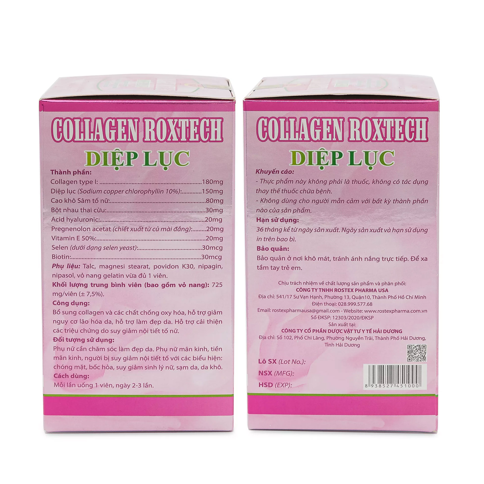 Viên uống đẹp da Collagen Roxtech Diệp Lục giảm nám sạm, chống lão hóa, tăng nội tiết tố nữ