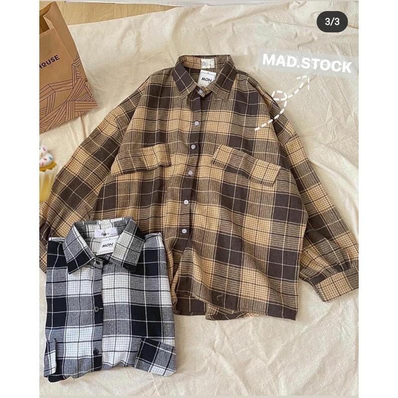 Sơ mi kẻ nắp túi tay bồng