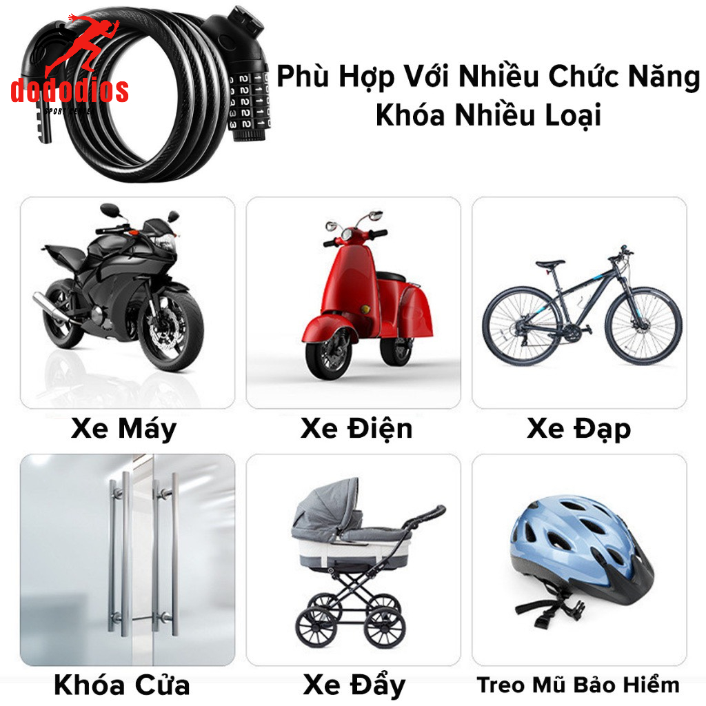 Khóa xe đạp dây lõi thép 5 số dài 120cm – Chọn Màu – Bộ Khóa Xe Máy Thông Minh Chống Trộm Cao Cấp Chính Hãng dododios