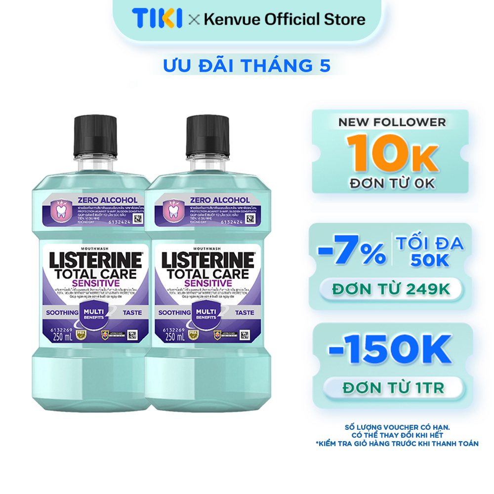 Bộ 2 Nước súc miệng cho răng nhạy cảm Listerine Total Care Sensitive Soothing Taste 250ml/chai