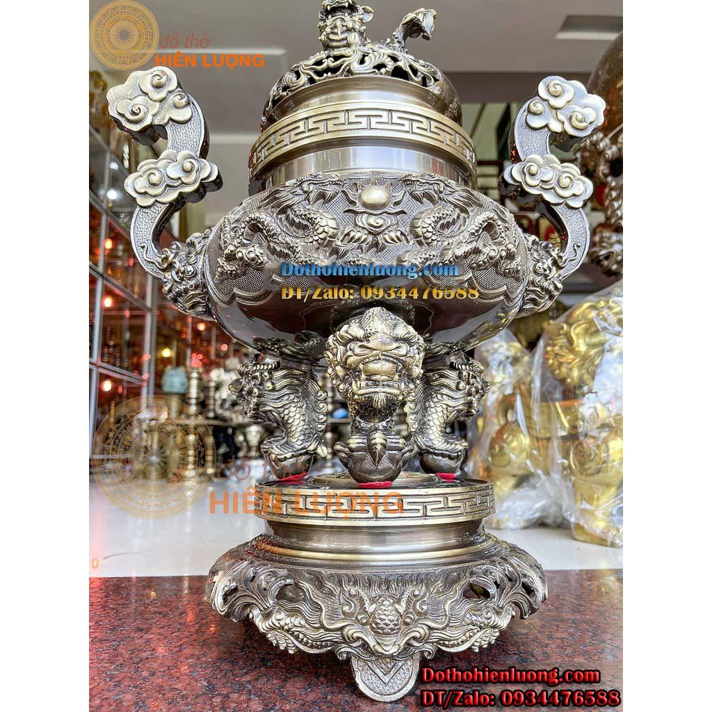 Bộ Ngũ Sự Đỉnh Rồng Chầu Nguyệt Màu Giả Cổ Cao 60cm - Đồ Thờ Hiên Lượng