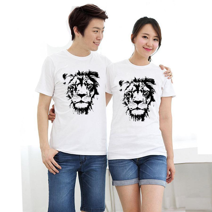 Áo thun cặp đôi in hình mặt sư tử mắt form rộng phong cách hàn quốc