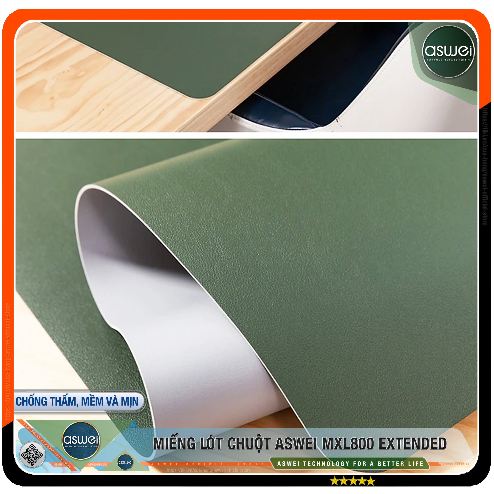 Lót Chuột ASWEI - Pad Chuột MXL800 Extended 80x40 - Miếng Lót Chuột Sử Dụng 2 Mặt Tiện Lợi - Chất Liệu Da Pu Cao Cấp - Tấm Lót Chuột Chống Nhăn, Không Thấm Nước - Hàng Chính Hãng