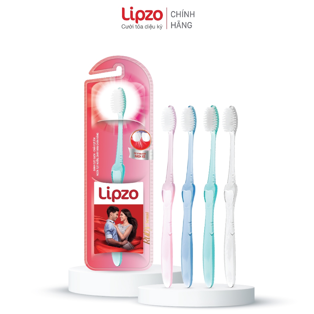 Bộ Ba Tiết Kiệm Bàn Chải Đánh Răng Lipzo Ruby Sensi Lông Chỉ Tơ Nha Khoa, Phù Hợp Phụ Nữ Men Răng Yếu, Nhạy Cảm