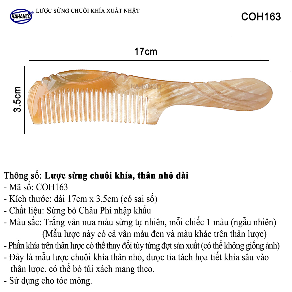 Lược sừng xuất Nhật (Size: M - 17cm) COH163 - Lược khía thon gọn đẹp ️- Chăm sóc tóc